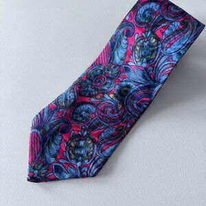 Men's Unisex Silk Tie - Blue & Fuchsia Paisley